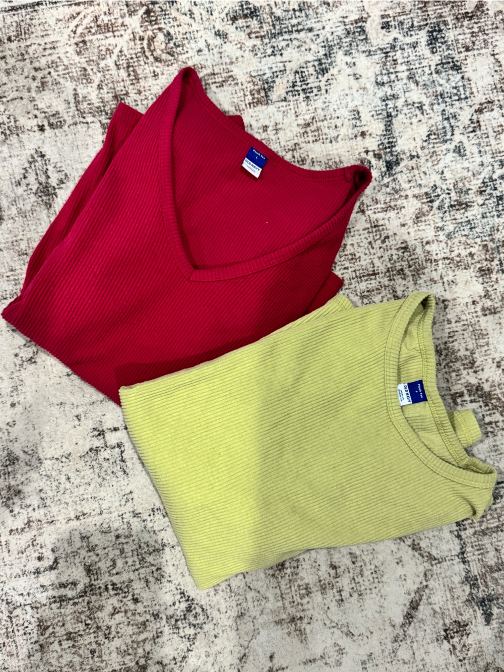 Old navy bundle womens Ribbed V-Neck & Crewneck Tops - Pink and Lime